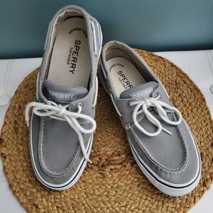SPERRY HALYARD 2 EYE GRAY SALT WASH CANVAS BOAT SNEAKER MEN'S SIZE 8